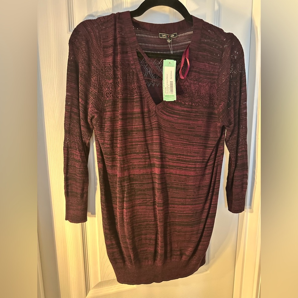 NWT Lety & Me Burgundy Knit Sweater with Pointelle Lace Detail.